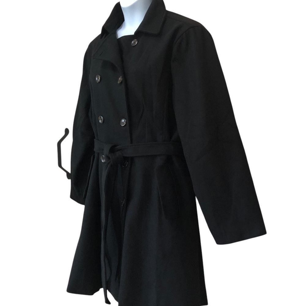 Hanna Nikole Women’s Wool Dress Coat 24W Black Pea Coat Double Breast Belted NWT - Picture 7 of 10